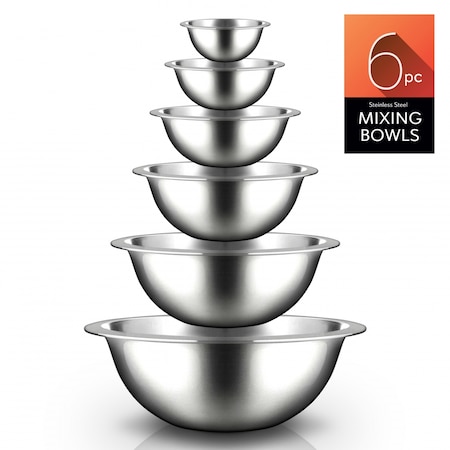 Nutrichef Kitchen Mixing Bowls - Food Mixing Bowl Set, Stainless Steel (6 Bowls) NCMB6PC
